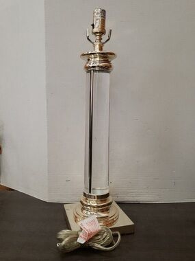 2 Vintage Restoration Hardware RH nickel/lucite column table lamps 32” SET OF 2